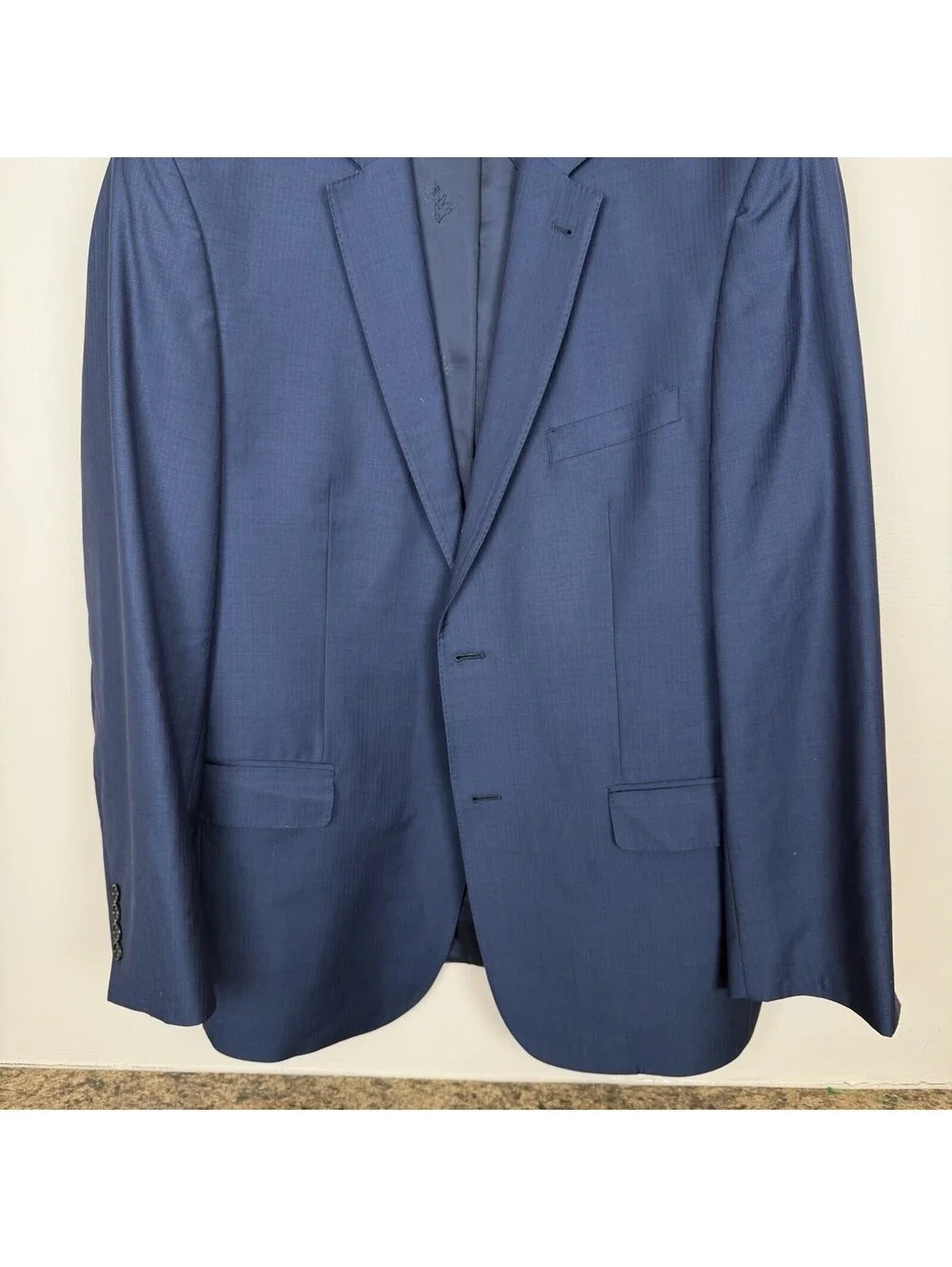 Jos A Bank Signature Gold Suit 44L 38W Tailored Fit Blue Herringbone Wool